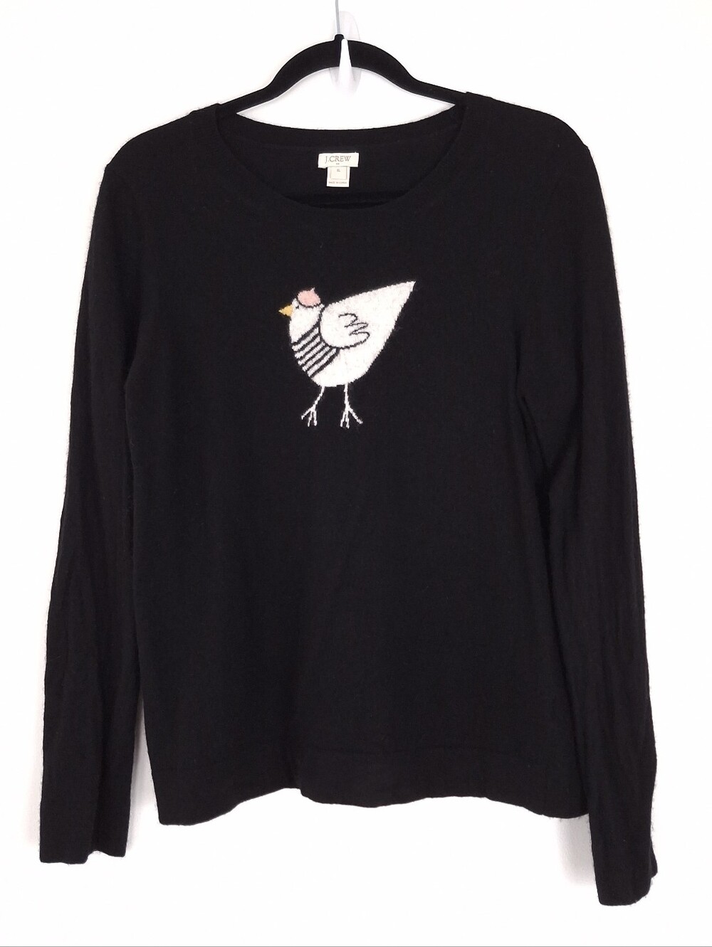 J. Crew French Hen Teddie Sweater merino wool blend novelty whimsical fall black
